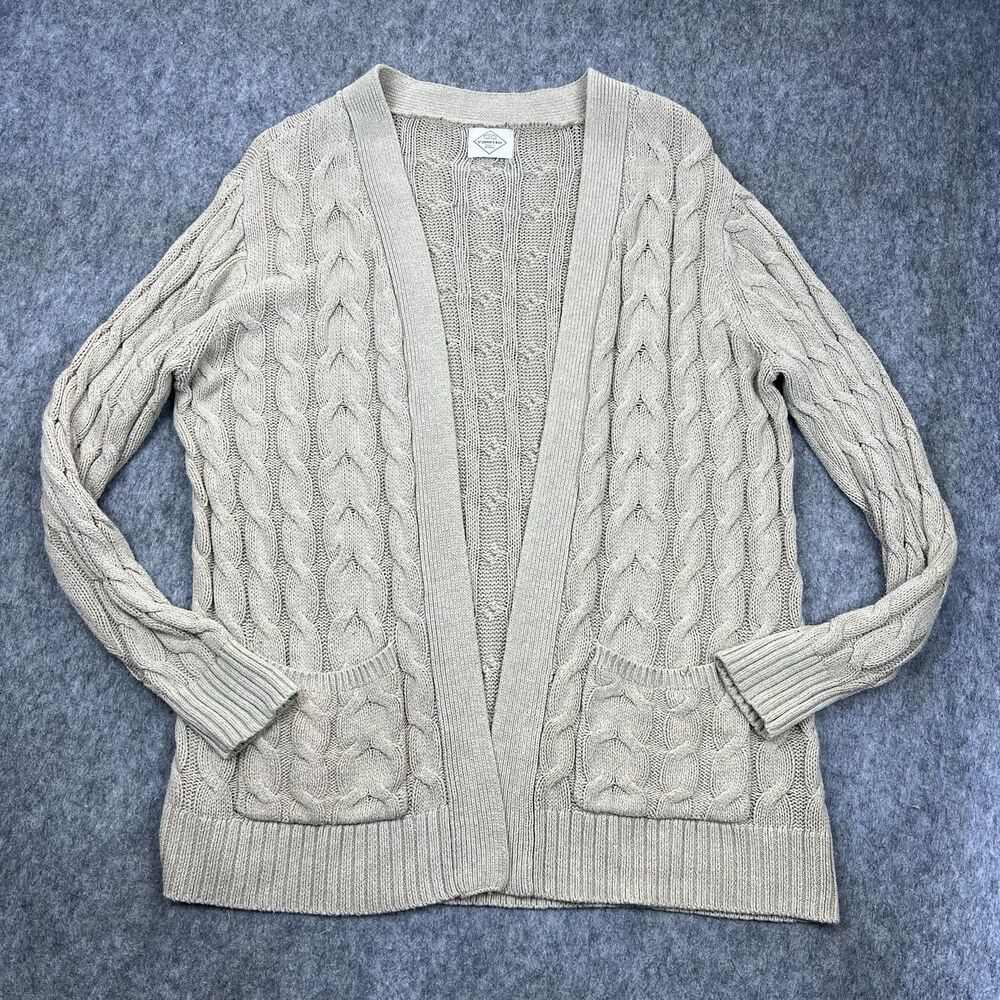 St. John's Bay Women's Open Front Knit Cardigan Long Sleeve Tan Beige Size Large